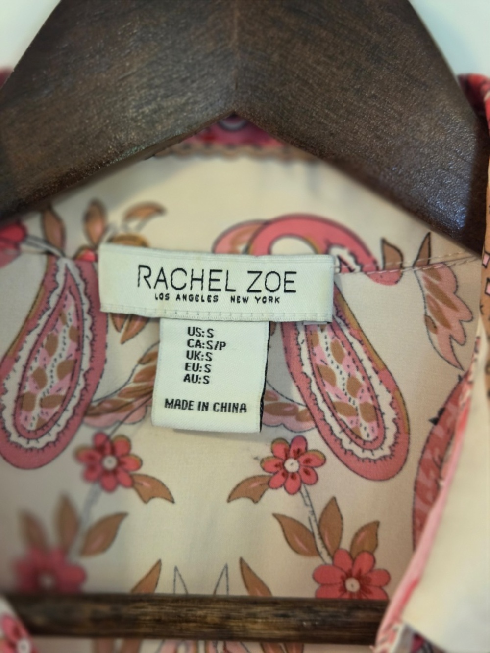 Rachel Zoe handkerchief button down shirt/blouse S pink floral/paisley luxury - Picture 5 of 10